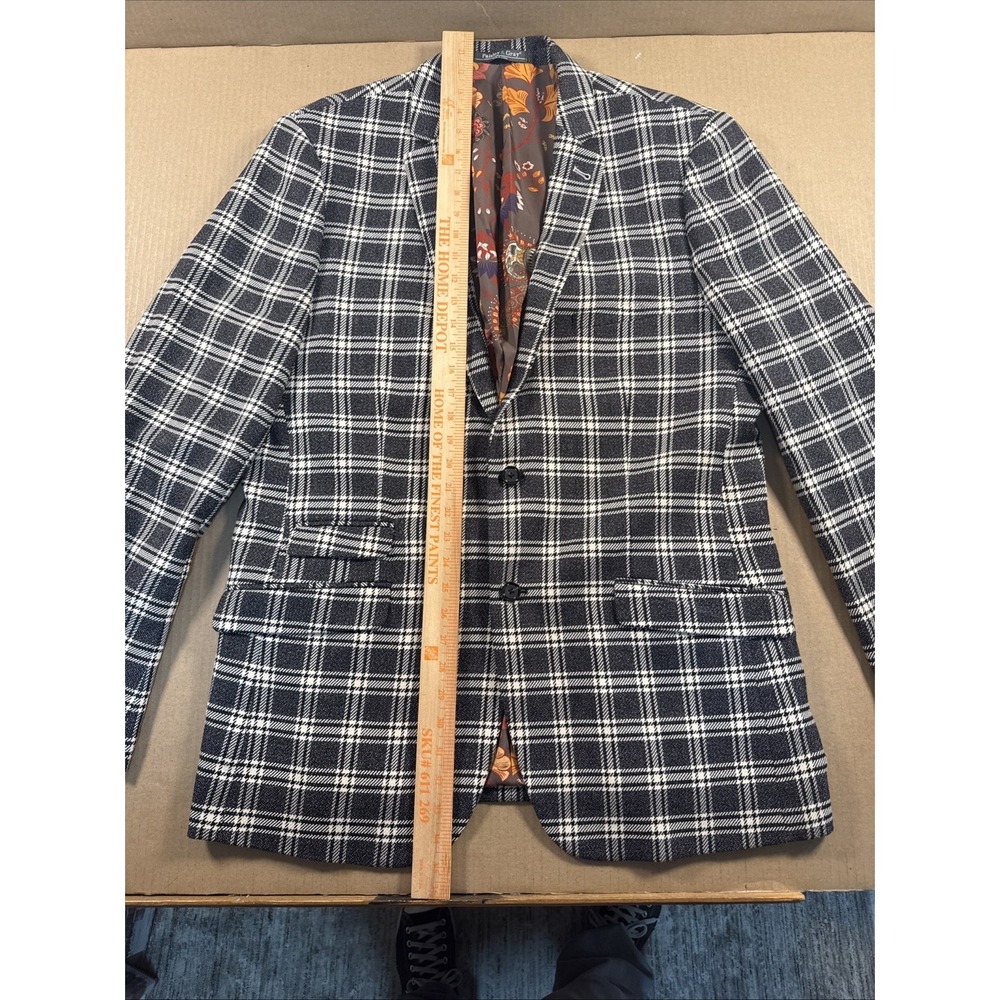 Paisley & Gray Blazer Mens 46L Black White Plaid Slim Fit Sport Coat Jacket - Picture 3 of 9